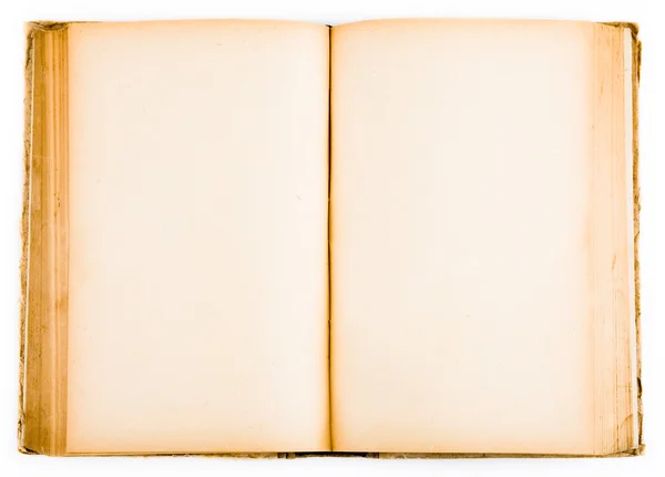 Livro antigo com páginas manchadas de amarelo em branco — Fotografia de Stock