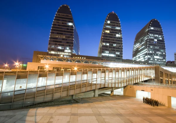 Skyscrapers - office buildings in downtown Beijing at night time — Stock Photo, Image