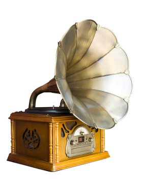 Beyaz arka plan üzerinde izole retro gramofon fotoğrafı