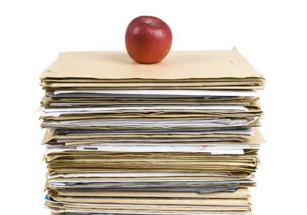 File Stack and red apple close up shot on white background — Stock Photo, Image