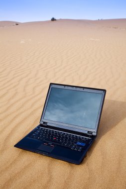 çöl üzerinde izole laptop