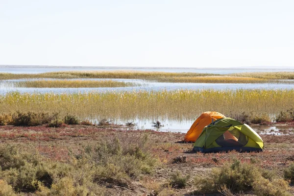 Camping aan het meer — Stockfoto