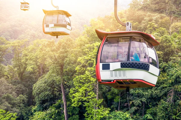 Tranvía aéreo subiendo en las montañas de la selva tropical — Foto de Stock