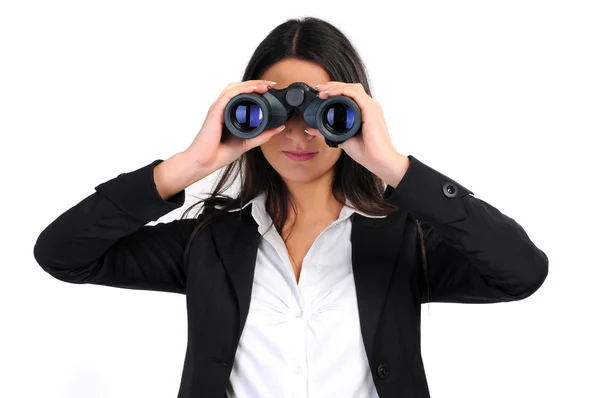 Obchodní žena s dalekohledem — Stock fotografie
