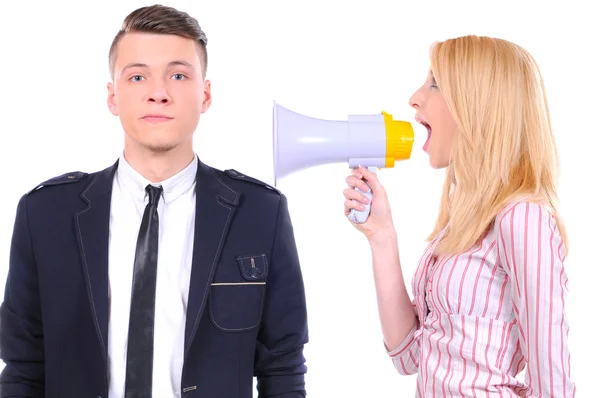 Vrouw schreeuwen op werknemer — Stockfoto