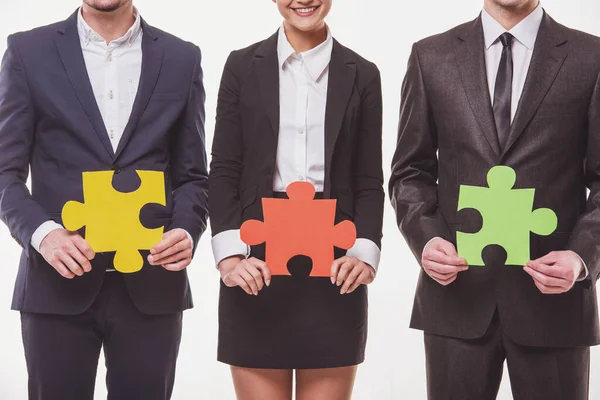 Close Business People Wanting Put Pieces Puzzle Together — Stock Photo, Image