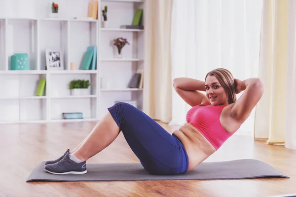 Dieta Mujer Gorda Aptitud Comida Sana Hogar — Foto de Stock