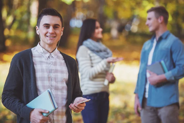 Group Young People Students While Walking Autumn Park — Stock Photo, Image