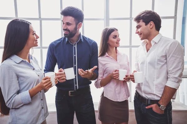 Coffee Break Chat Group Attractive Business People Standing Next Each — Stock Photo, Image