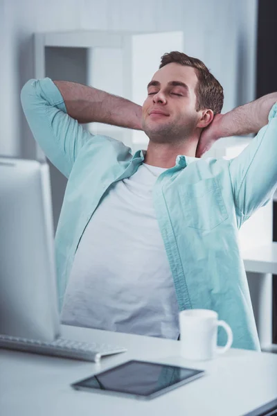 Young Attractive Businessman Having Break While Working Office — Stock Photo, Image