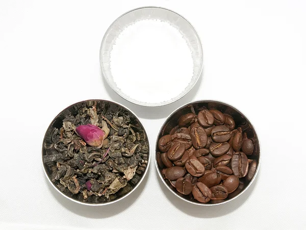 Natural tea, coffee and sugar — Stock Photo, Image