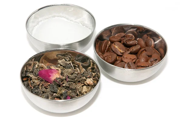 Натуральный чай, кофе и сахар Лицензионные Стоковые Фото