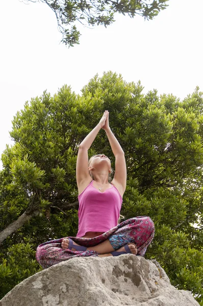 Young woman practicing yoga on the nature — Stock Photo, Image