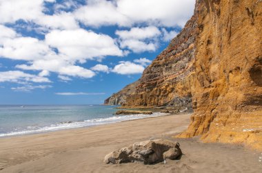 siyah, volkanik kum plaj. Tenerife Adası
