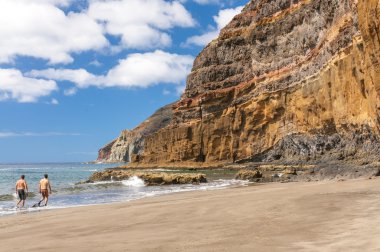 siyah, volkanik kum plaj. Tenerife Adası