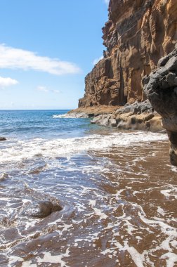siyah, volkanik kum plaj. Tenerife Adası