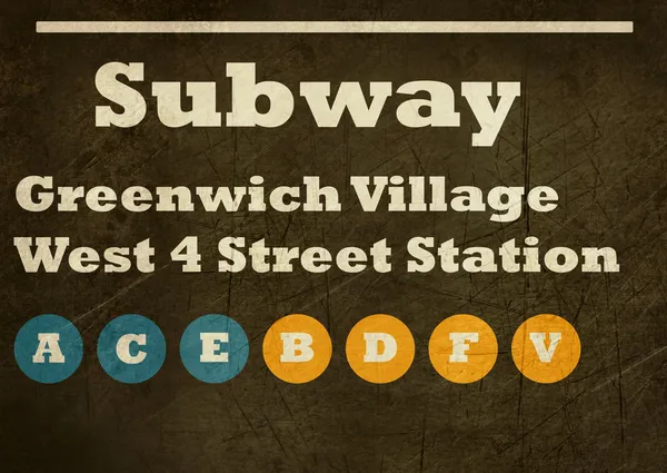 Grunge Greenwich Village U-Bahn-Schild — Stockfoto