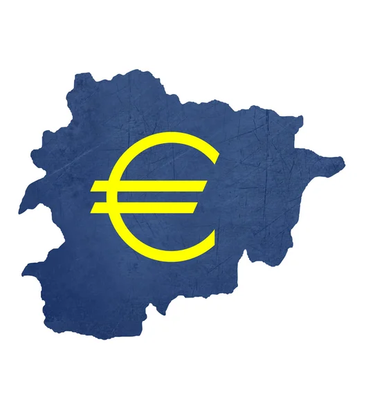 Symbole de la monnaie européenne sur la carte de Andorre — Photo