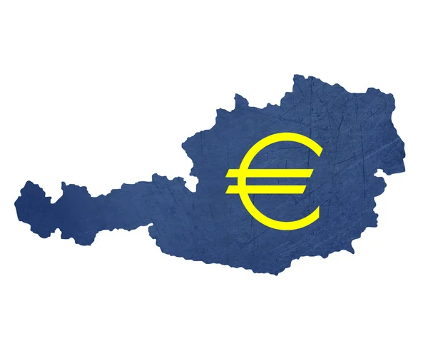 Symbol evropské měny na mapě Rakouska — Stock fotografie