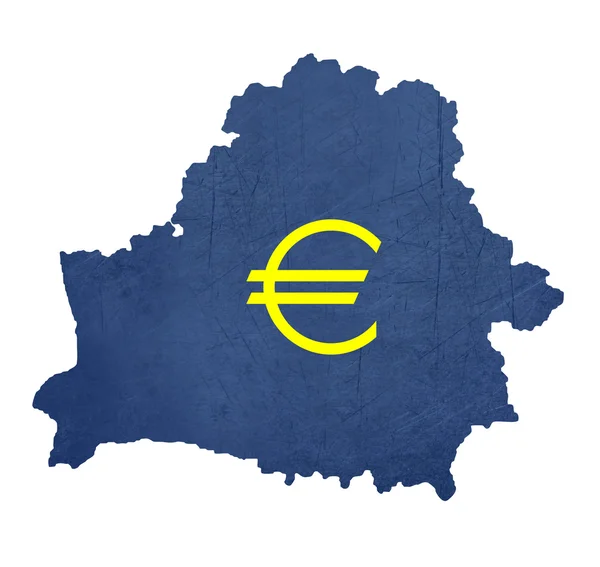 Symbole de la monnaie européenne sur la carte de Belarus — Photo