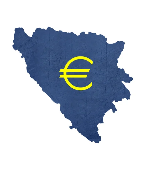 Simbolo di valuta europea sulla mappa di Bosnia-Erzegovina — Foto Stock