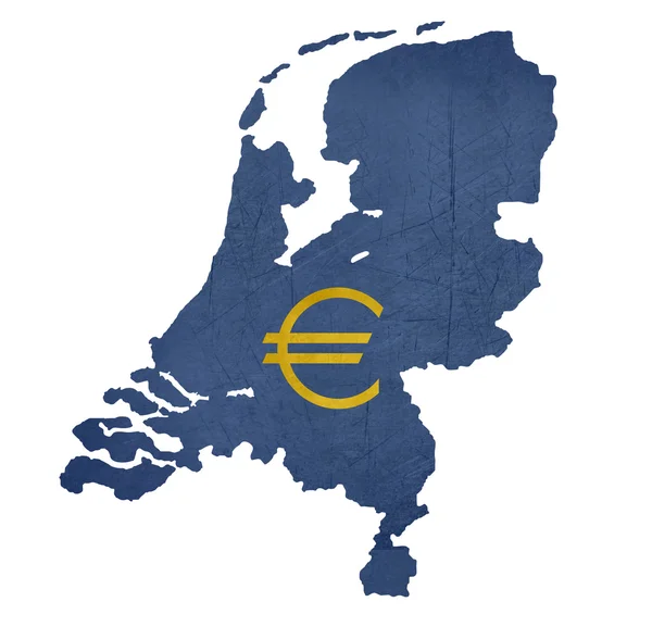 Simbolo della valuta europea sulla mappa di Paesi Bassi — Foto Stock
