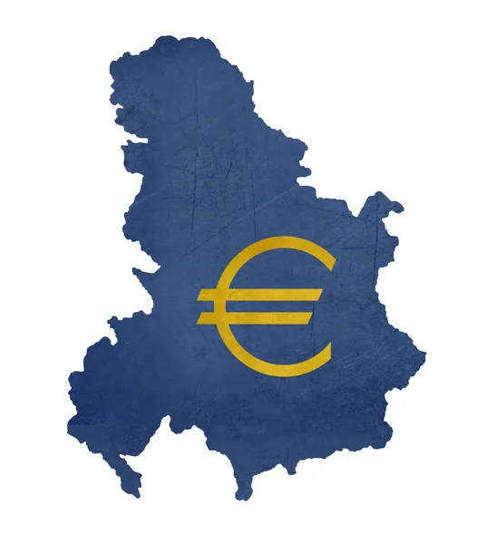 Símbolo de moeda europeia no mapa de Sérvia e Montenegro — Fotografia de Stock