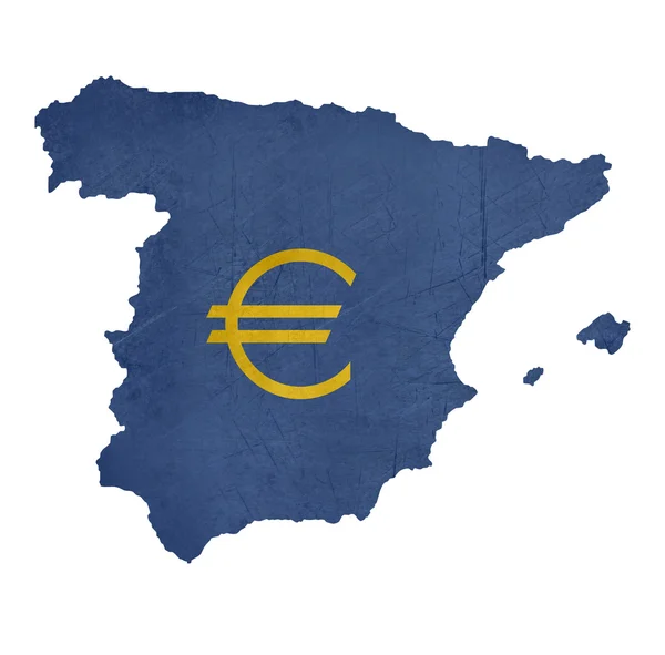 Europæisk valuta symbol på kort over Spanien - Stock-foto