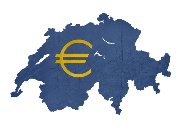 Symbole de la monnaie européenne sur la carte de Suisse — Photo