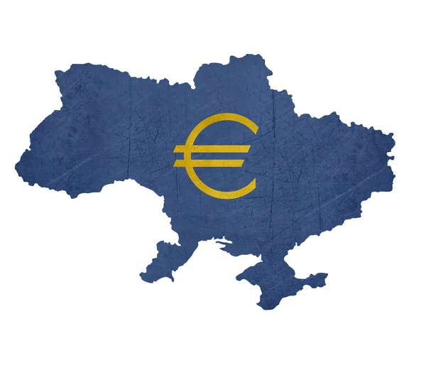 Simbolo della valuta europea sulla mappa di Ucraina — Foto Stock