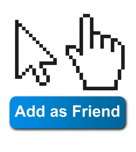 カーソルの手とソーシャル メディア ボタン — ストック写真