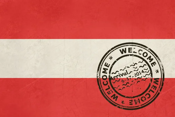 Добро пожаловать в Австрийский флаг с печатью паспорта — стоковое фото