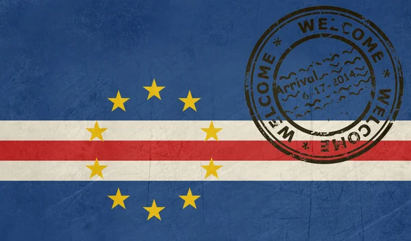 Bienvenido a Cabo Verde bandera con sello de pasaporte —  Fotos de Stock