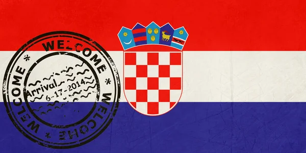 Bienvenido a Croacia bandera con sello de pasaporte — Foto de Stock