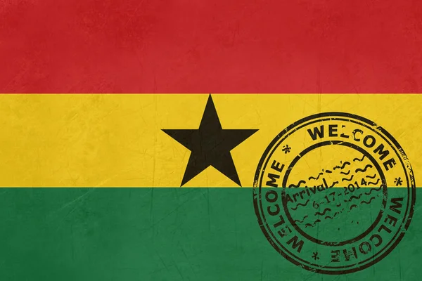 Welcome to Ghana flag with passport stamp — Stock Photo, Image
