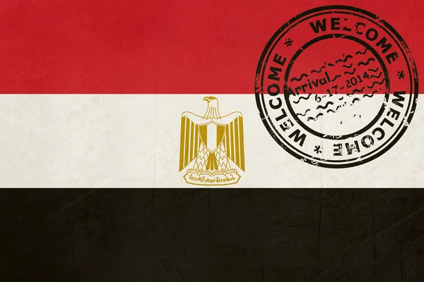 Добро пожаловать в Египет флаг с паспортной печатью — стоковое фото