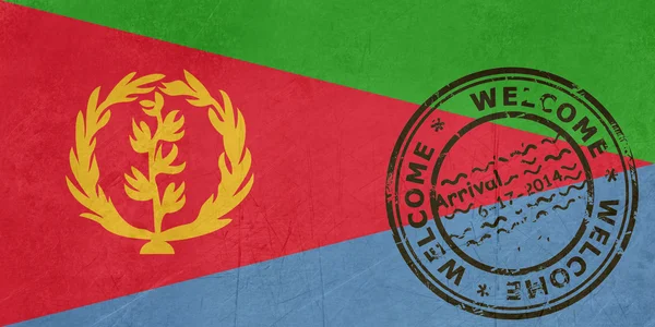 Benvenuti alla bandiera eritrea con timbro del passaporto — Foto Stock