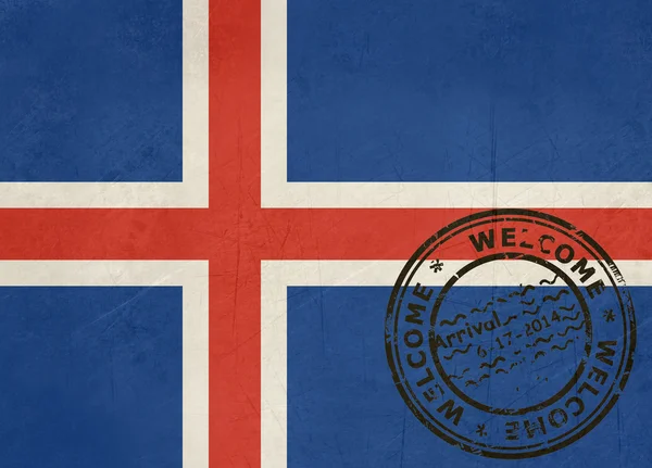 ¡ Bienvenido a bandera de Islandia con sello pasaporte — Stock fotografie