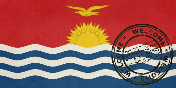 Welcome to Kiribati flag with passport stamp — Stock Photo, Image