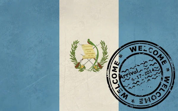 Benvenuti alla bandiera del Guatemala con timbro del passaporto — Foto Stock