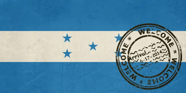 Vítejte v Hondurasu vlajky s pas razítkem — Stock fotografie