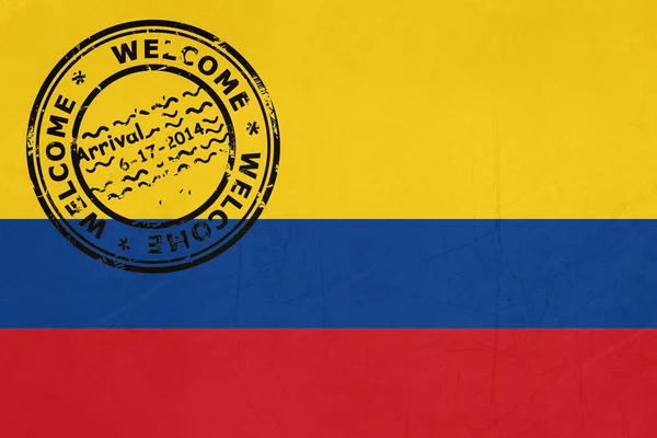 Welcome to Colombia flag with passport stamp — Stock Photo, Image