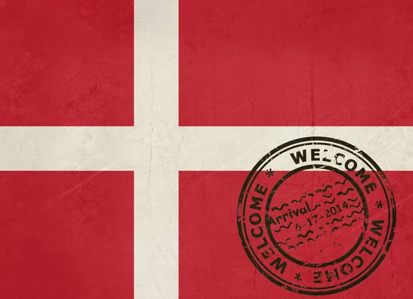 Welcome to Denmark flag with passport stamp — Stock Photo, Image