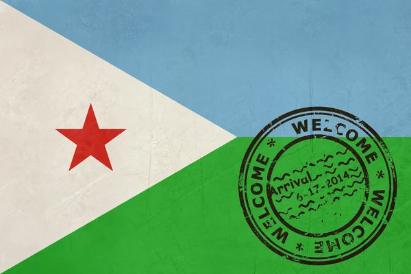 Willkommen in Dschibuti Flagge mit Passstempel — Stockfoto