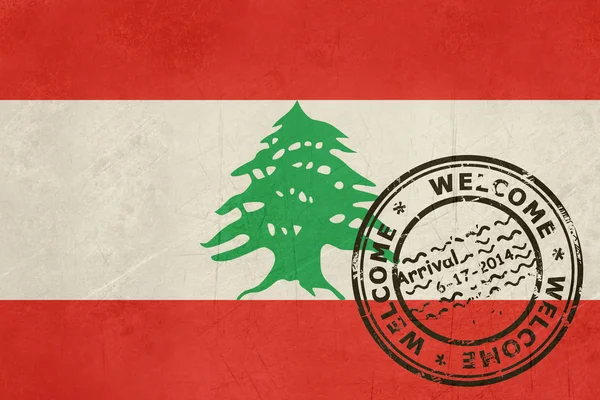 Bem-vindo ao Líbano bandeira com carimbo de passaporte — Fotografia de Stock