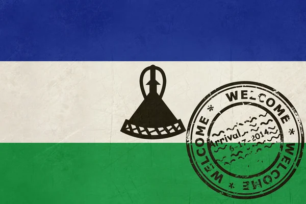 Willkommen zu lesotho Flagge mit Passstempel — Stockfoto