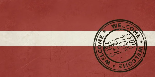 Welcome to Latvia flag with passport stamp — Stock Photo, Image