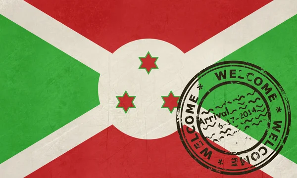 Willkommen in Burundi Flagge mit Passstempel — Stockfoto