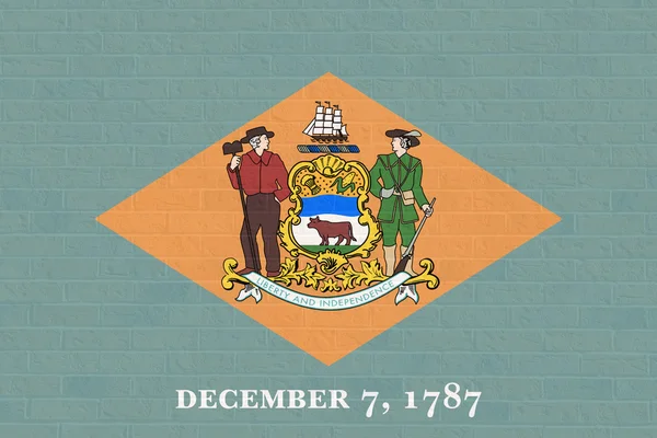 Delaware drapeau de l'État sur le mur de briques — Photo