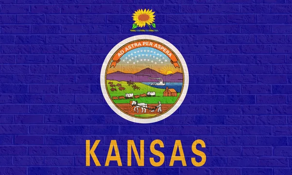 Flaga stanu Kansas na mur z cegły — Zdjęcie stockowe